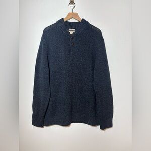 LL BEAN Men's Classic Ragg Blue Lambswool Henley Pullover Sweater XL Reg